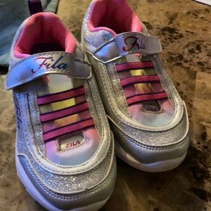 Silver and pink filas for toddler